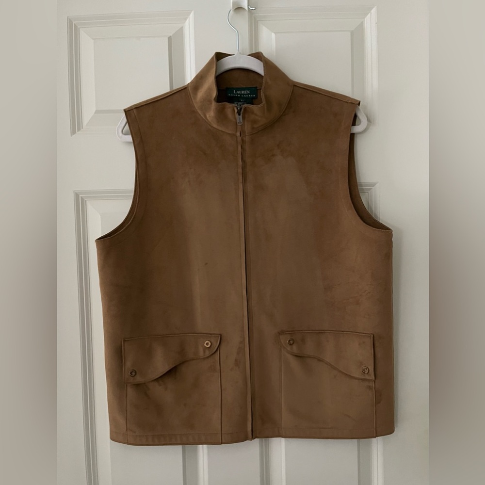 Lauren Ralph Lauren LRL Faux Suede Brown  Zip Vest Jacket Vintage Western size L